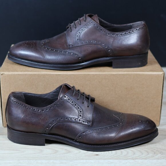 Bruno Magli Costa Shoes Mens 10.5 Dark Brown Derby Dress Leather Wing Tip Brogue
